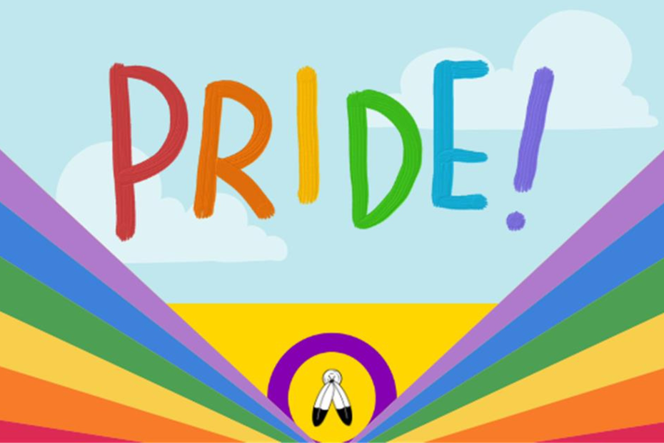 The word Pride! is pictured above a rainbow
